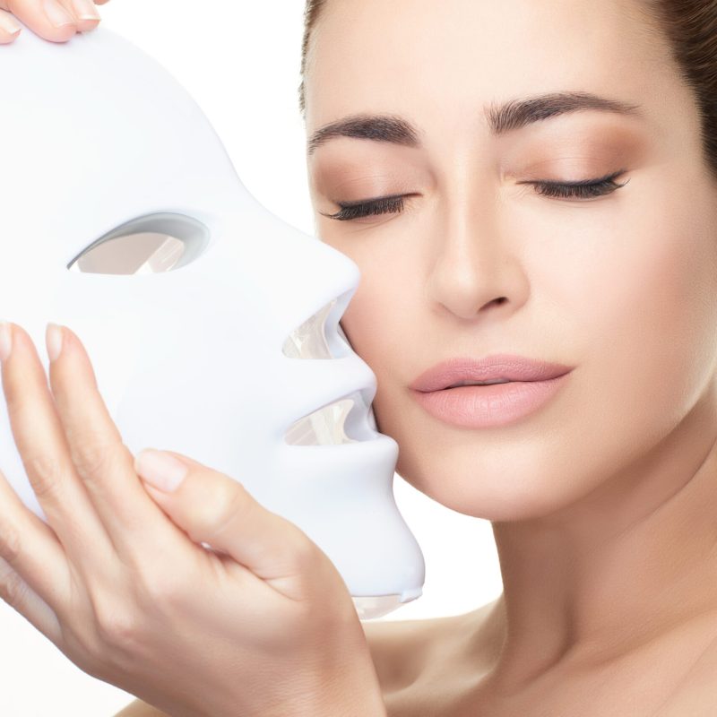 Beauty,Model,Woman,With,Led,Mask.,Photon,Therapy,Light,Treatment